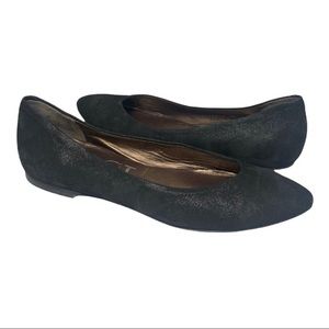 AGL Black Suede Flats shimmer Finish pointed toe Leather Rubber Sole 38/8
